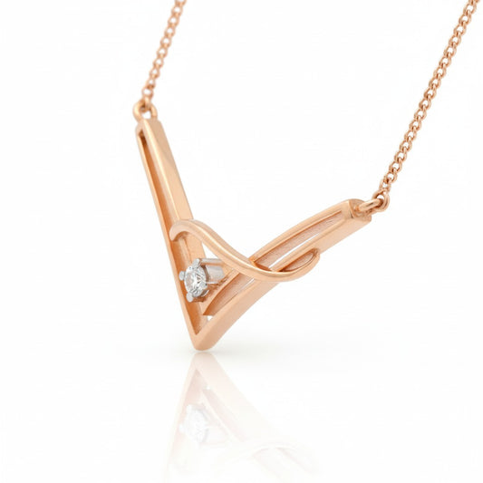 Viora Crescent V-Frame Diamond Pendant with Chain - 18K Rose Gold Rhodium Plated