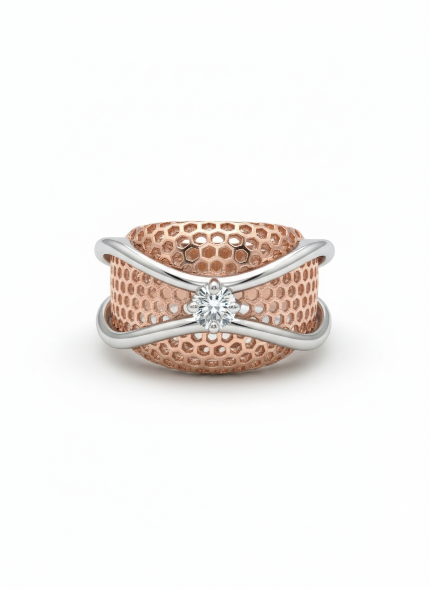 18k Rose Gold Rhodium Plated Silver Aura Twist Lab-Grown Diamond Ring