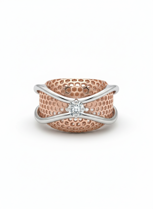 18k Rose Gold Rhodium Plated Silver Aura Twist Lab-Grown Diamond Ring