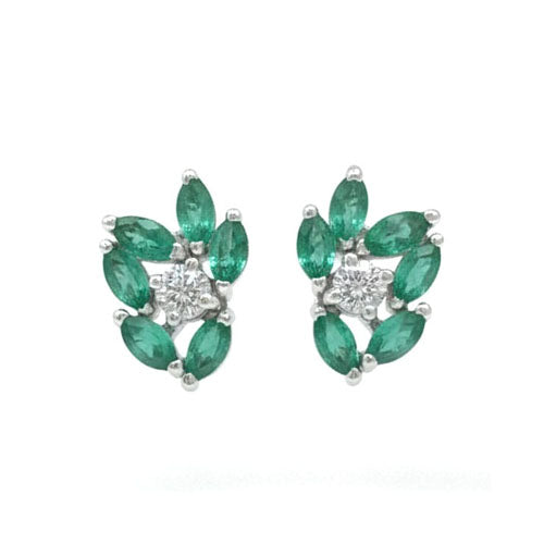 Elaris Emerald Bloom Diamond Earrings -18K White Gold Rhodium Plated