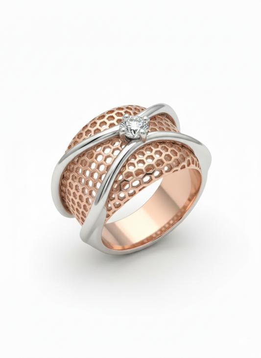 18k Rose Gold Rhodium Plated Silver Aura Twist Lab-Grown Diamond Ring