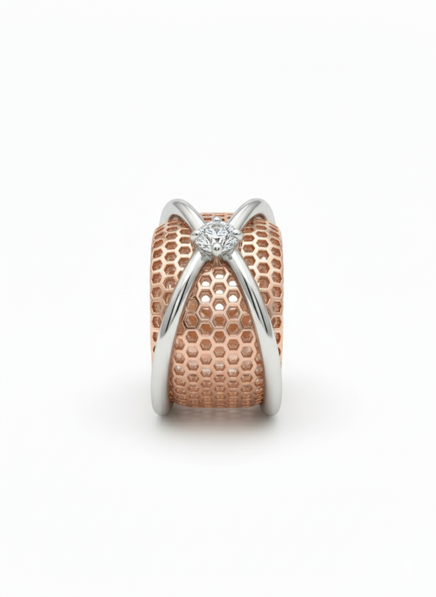 18k Rose Gold Rhodium Plated Silver Aura Twist Lab-Grown Diamond Ring