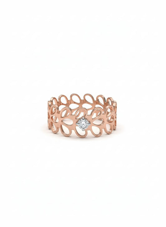 18K Rose Gold Rhodium Plated Floral Lace Band Adorned with a Lab Grown Diamond