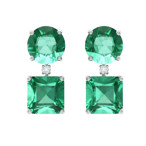 Dual Emerald Geometry Diamond Earrings 18K White Gold Rhodium-Plated