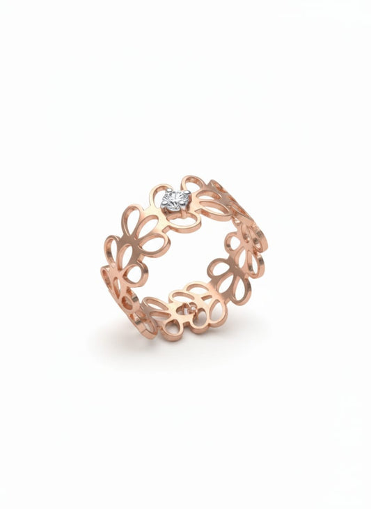 18K Rose Gold Rhodium Plated Floral Lace Band Adorned with a Lab Grown Diamond