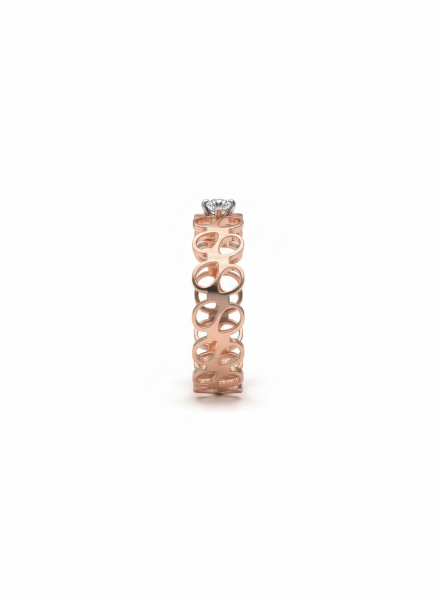18K Rose Gold Rhodium Plated Floral Lace Band Adorned with a Lab Grown Diamond