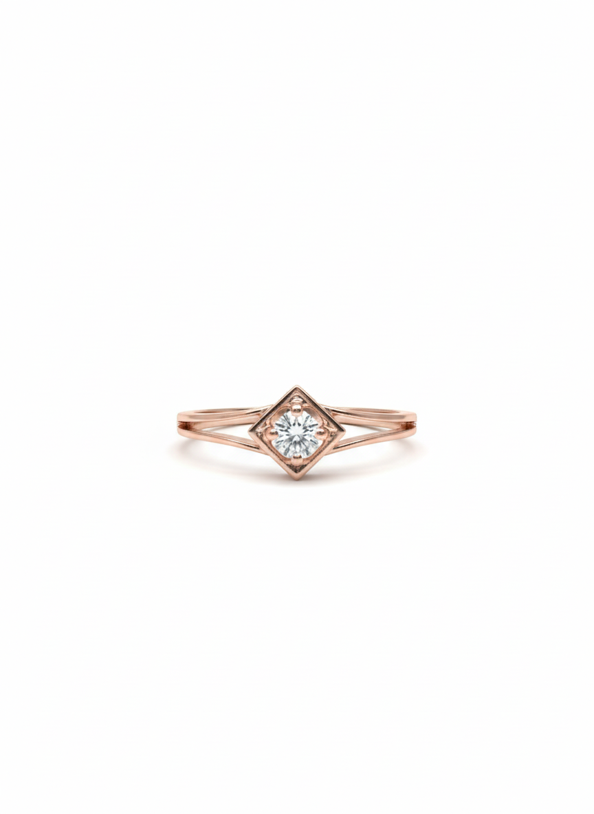 18K Rose Gold Rhodium Minimal Geometric Ring featuring Lab-Grown Brilliant Diamond