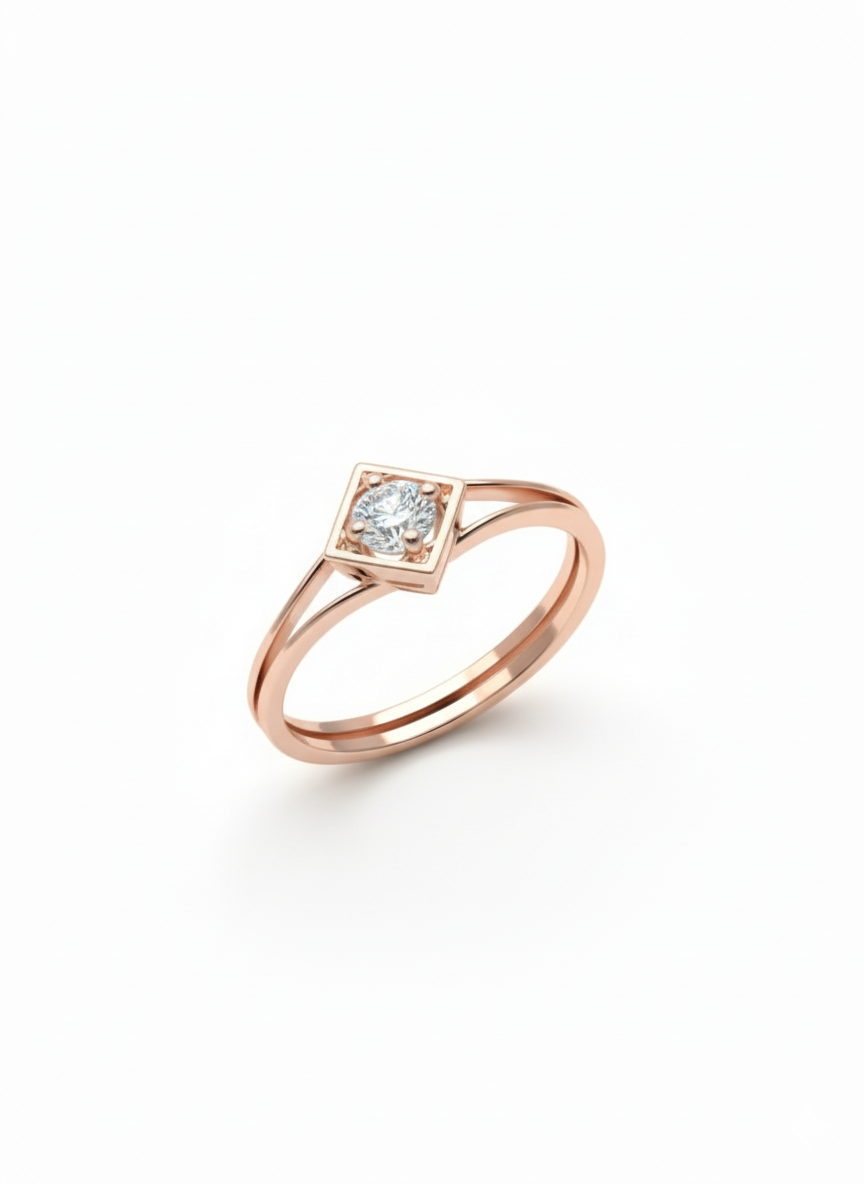 18K Rose Gold Rhodium Minimal Geometric Ring featuring Lab-Grown Brilliant Diamond