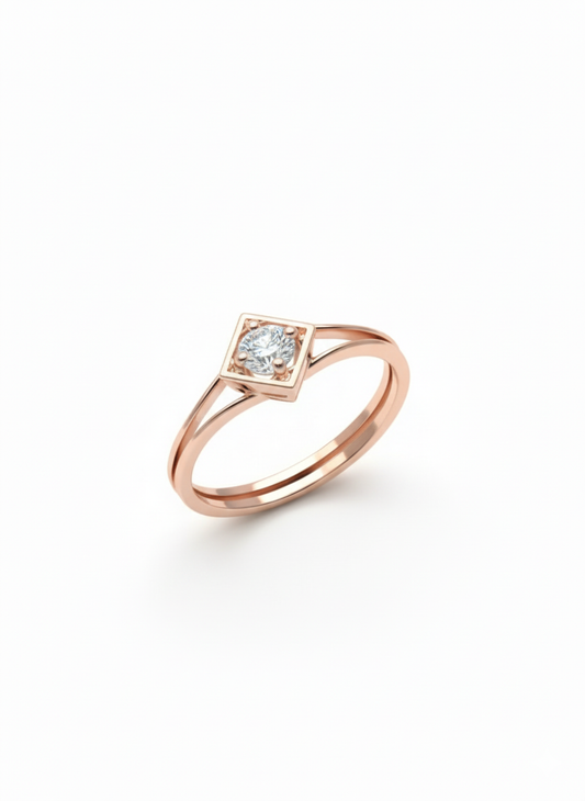 18K Rose Gold Rhodium Minimal Geometric Ring featuring Lab-Grown Brilliant Diamond