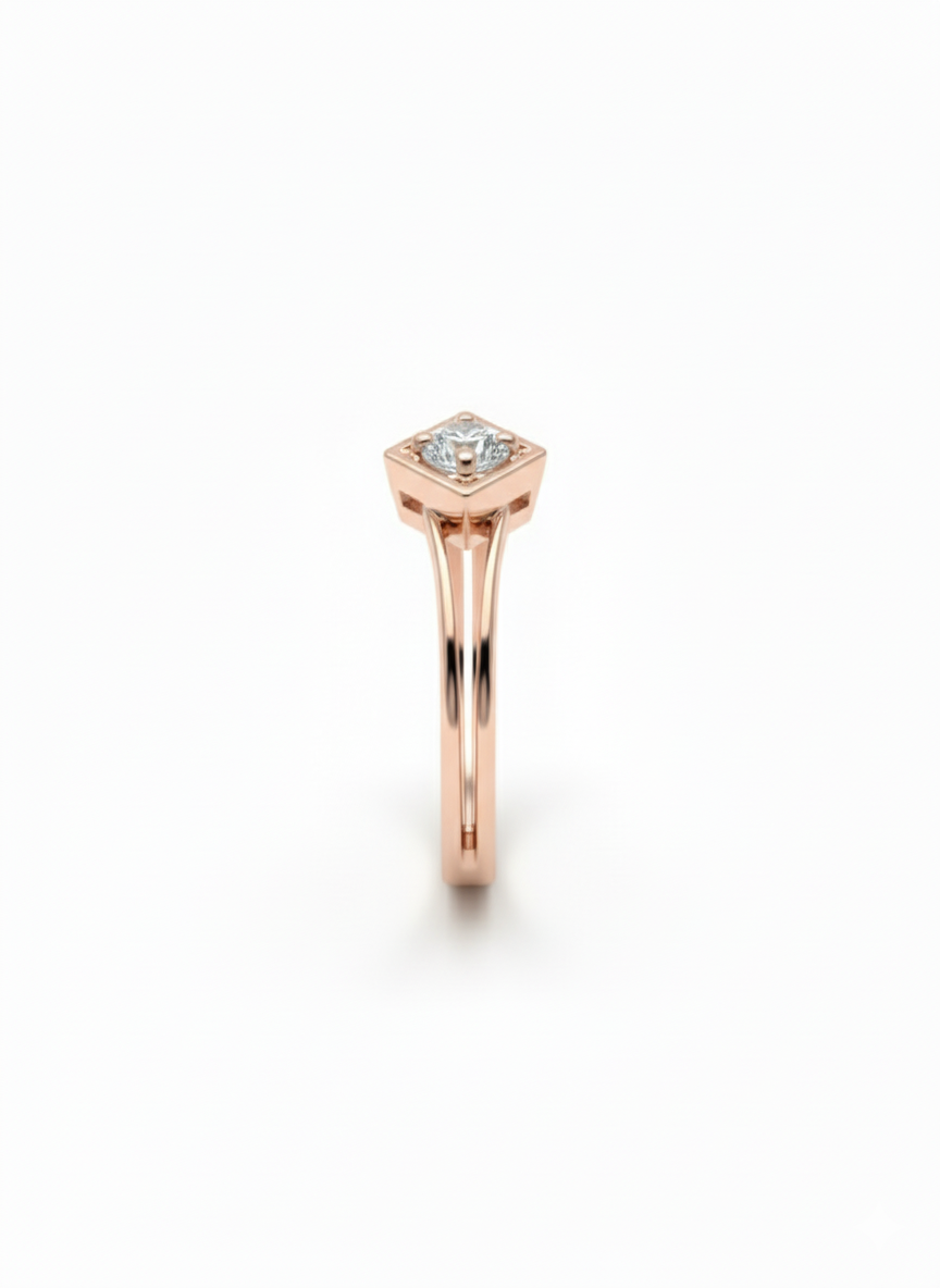 18K Rose Gold Rhodium Minimal Geometric Ring featuring Lab-Grown Brilliant Diamond