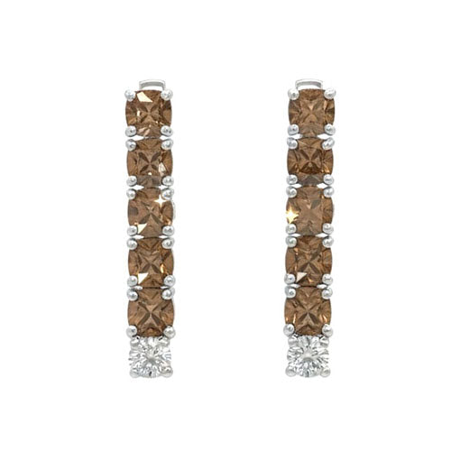 Aureline Mocha Beam Diamond Earrings- 18K White Gold Rhodium-Plated with colorstones