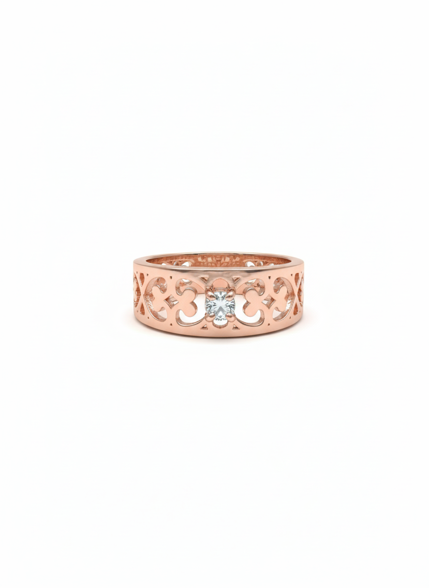 18K Rose Gold Rhodium-Plated Antique Style Ring with Lab-Grown Solitaire