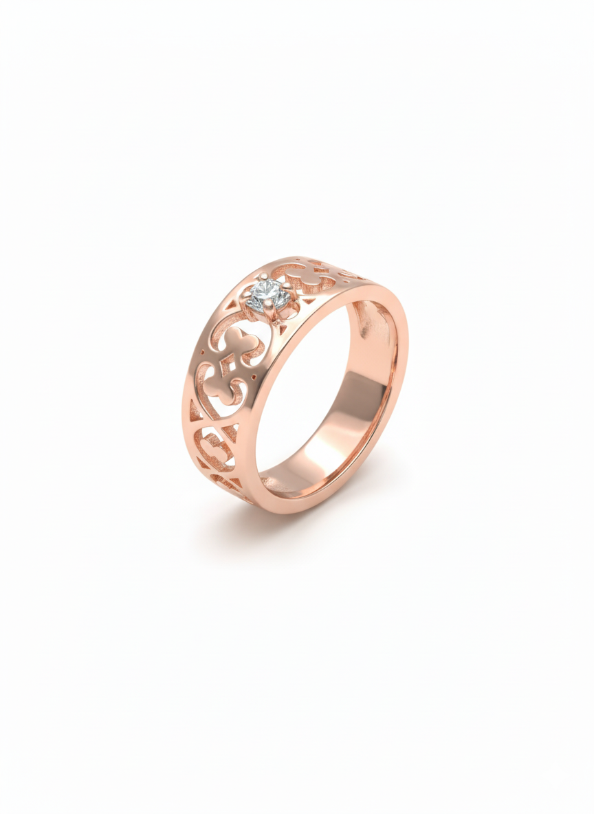 18K Rose Gold Rhodium-Plated Antique Style Ring with Lab-Grown Solitaire