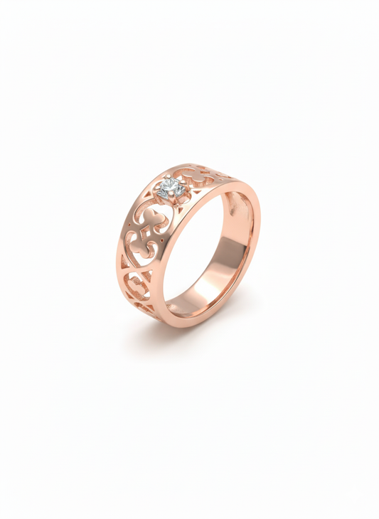 18K Rose Gold Rhodium-Plated Antique Style Ring with Lab-Grown Solitaire