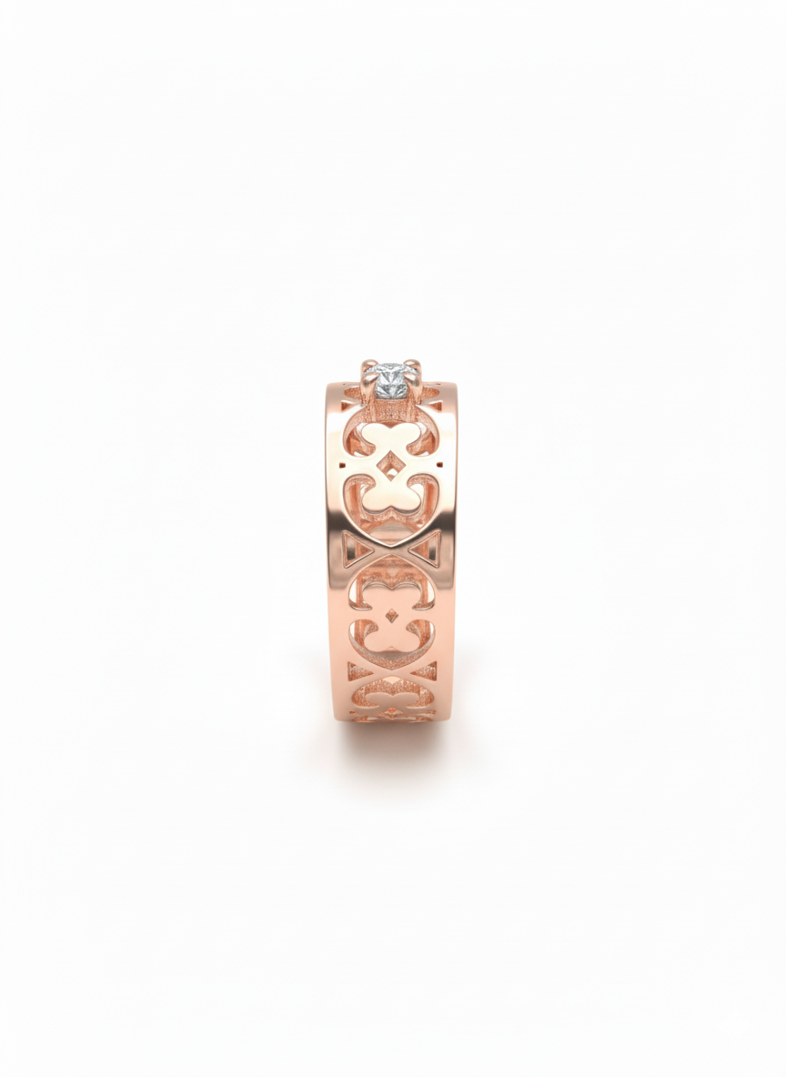 18K Rose Gold Rhodium-Plated Antique Style Ring with Lab-Grown Solitaire