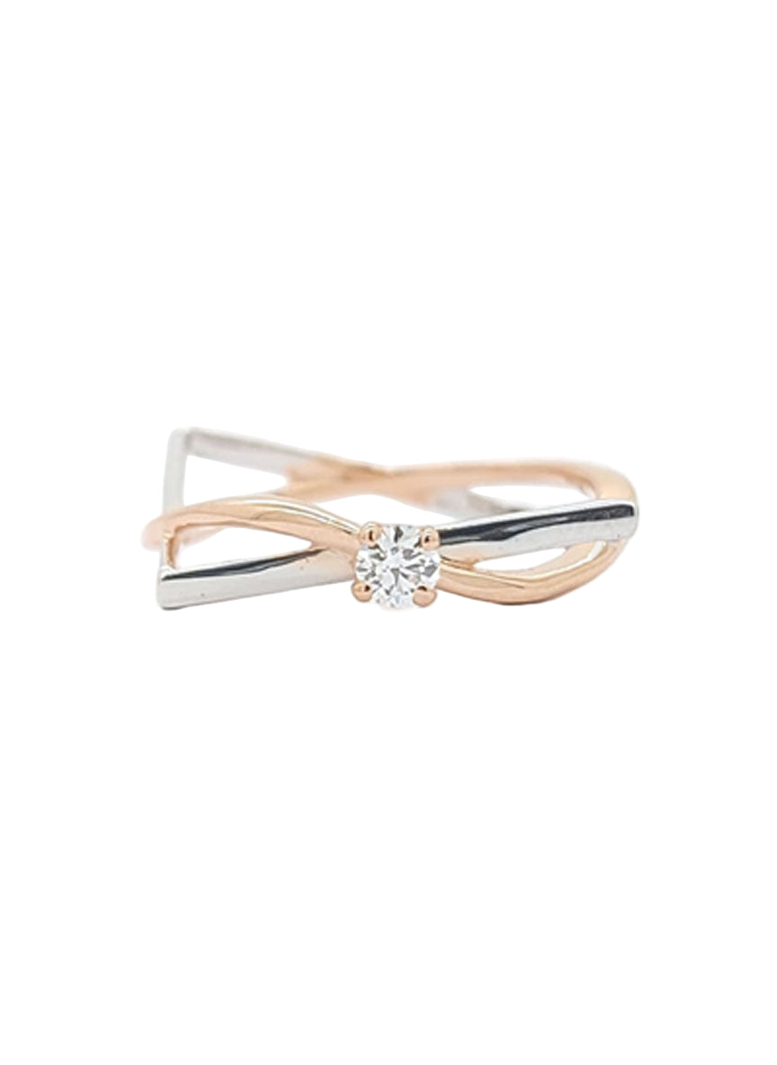 Auric Crossbeam Diamond Ring – 18K Rose Gold Rhodium Plated