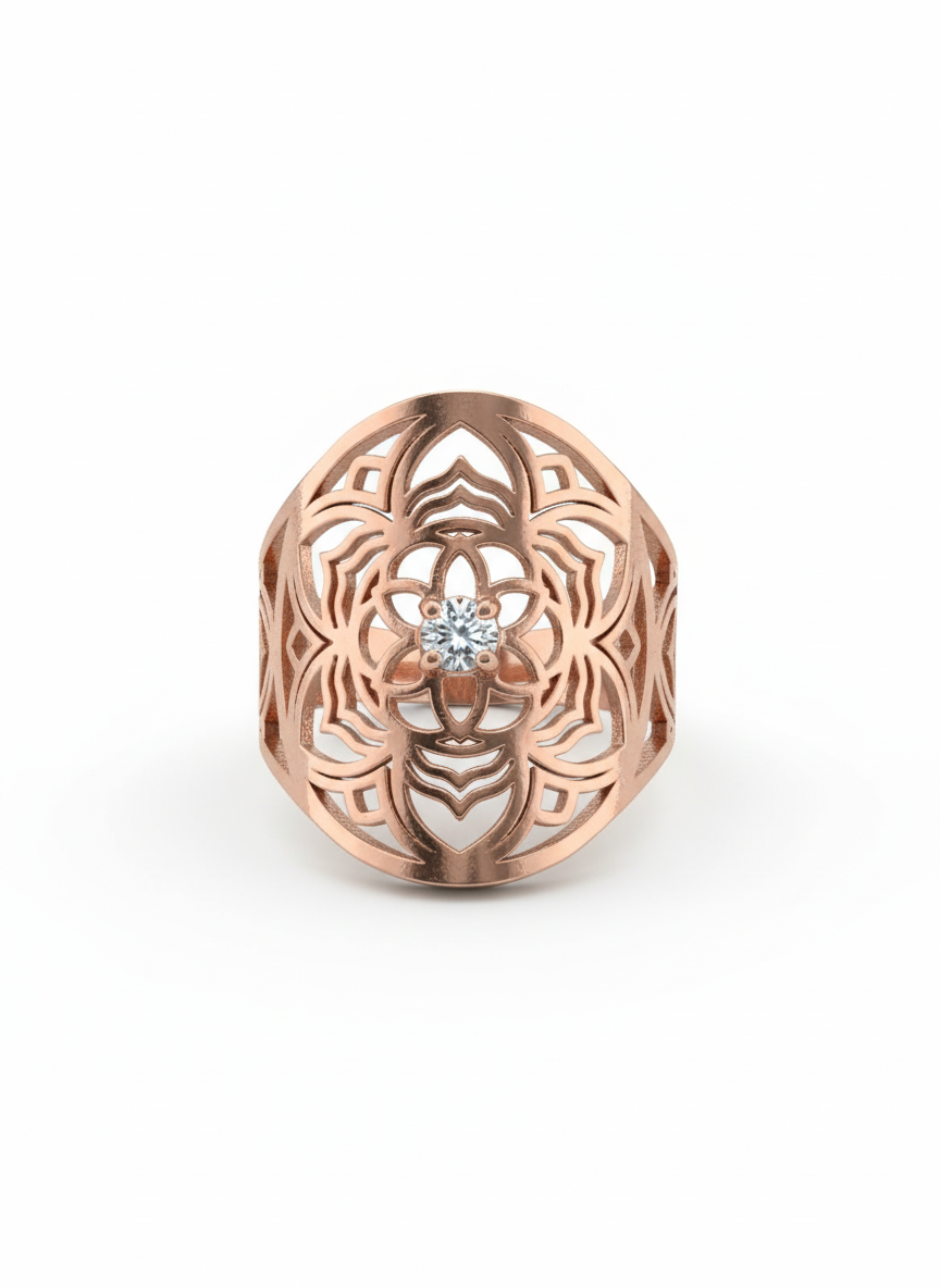 Ornate Blossom 18k Rose Gold Rhodium Plated Lab-Grown Diamond Ring