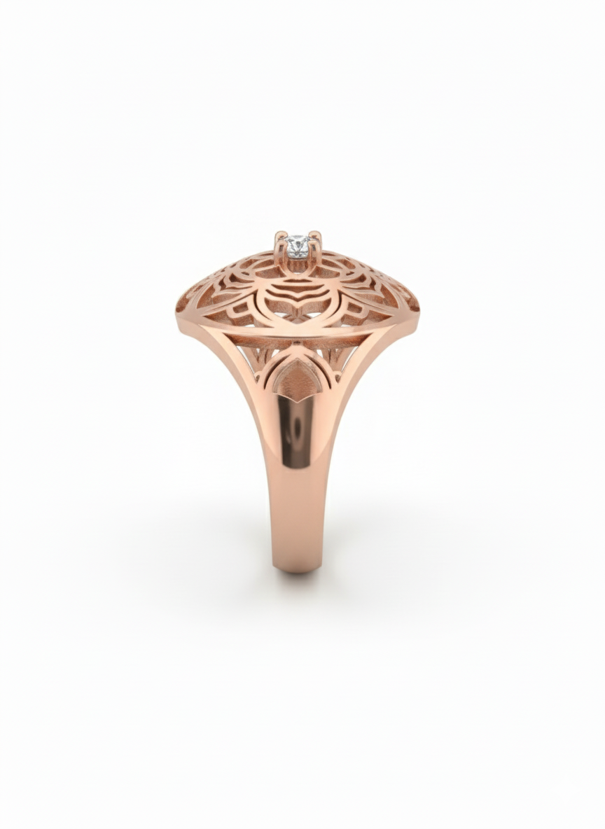 Ornate Blossom 18k Rose Gold Rhodium Plated Lab-Grown Diamond Ring