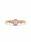 Artistic Swirl Solitaire Diamond Ring: 18k rose gold rhodium plated