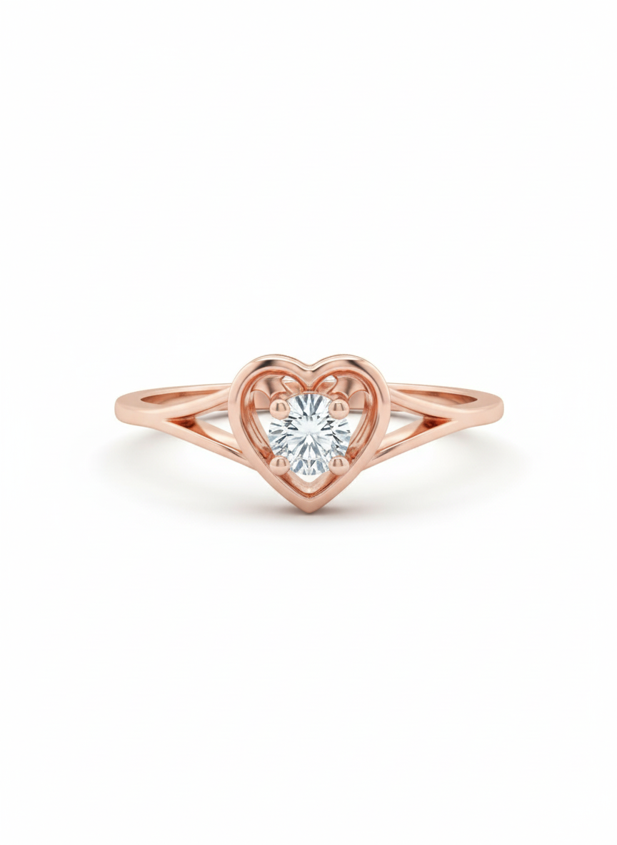 Eternal Heart Filigree Lab-Grown Diamond Ring in 18k Rose Gold Rhodium Plated