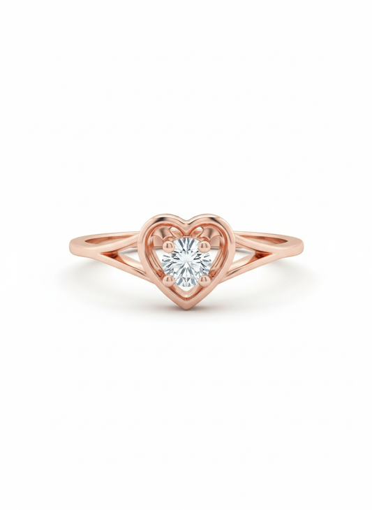 Eternal Heart Filigree Lab-Grown Diamond Ring in 18k Rose Gold Rhodium Plated