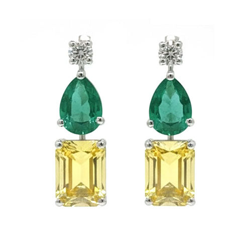 Verde Sol Diamond Earrings in - 18K White Gold Rhodium Plated with Colour Stones