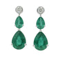 Seraphina Dual Teardrop Diamond Earrings -18K White Gold Rhodium Plated with Emerald