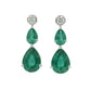 Seraphina Dual Teardrop Diamond Earrings -18K White Gold Rhodium Plated with Emerald