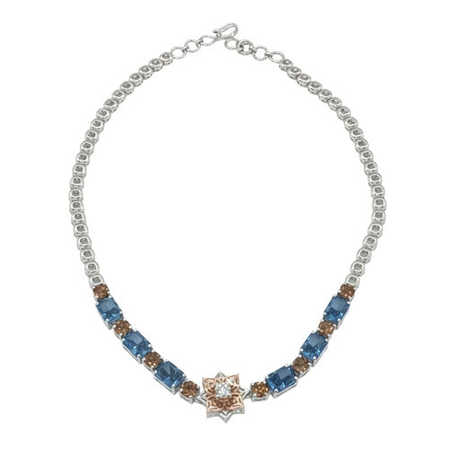 Azure Bloom Stone Necklace – 18K White Gold Rhodium Plated