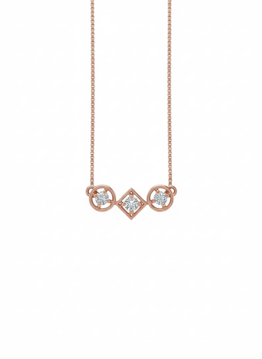 Couture Geometry Pendant – Circle & Square Trio in 18K Rose Gold Rhodium Plating