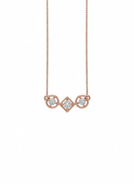 Couture Geometry Pendant – Circle & Square Trio in 18K Rose Gold Rhodium Plating