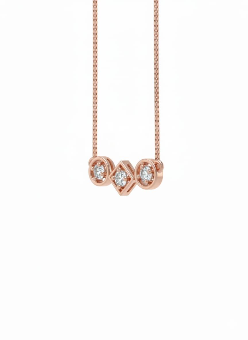 Couture Geometry Pendant – Circle & Square Trio in 18K Rose Gold Rhodium Plating