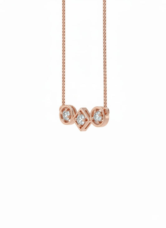 Couture Geometry Pendant – Circle & Square Trio in 18K Rose Gold Rhodium Plating