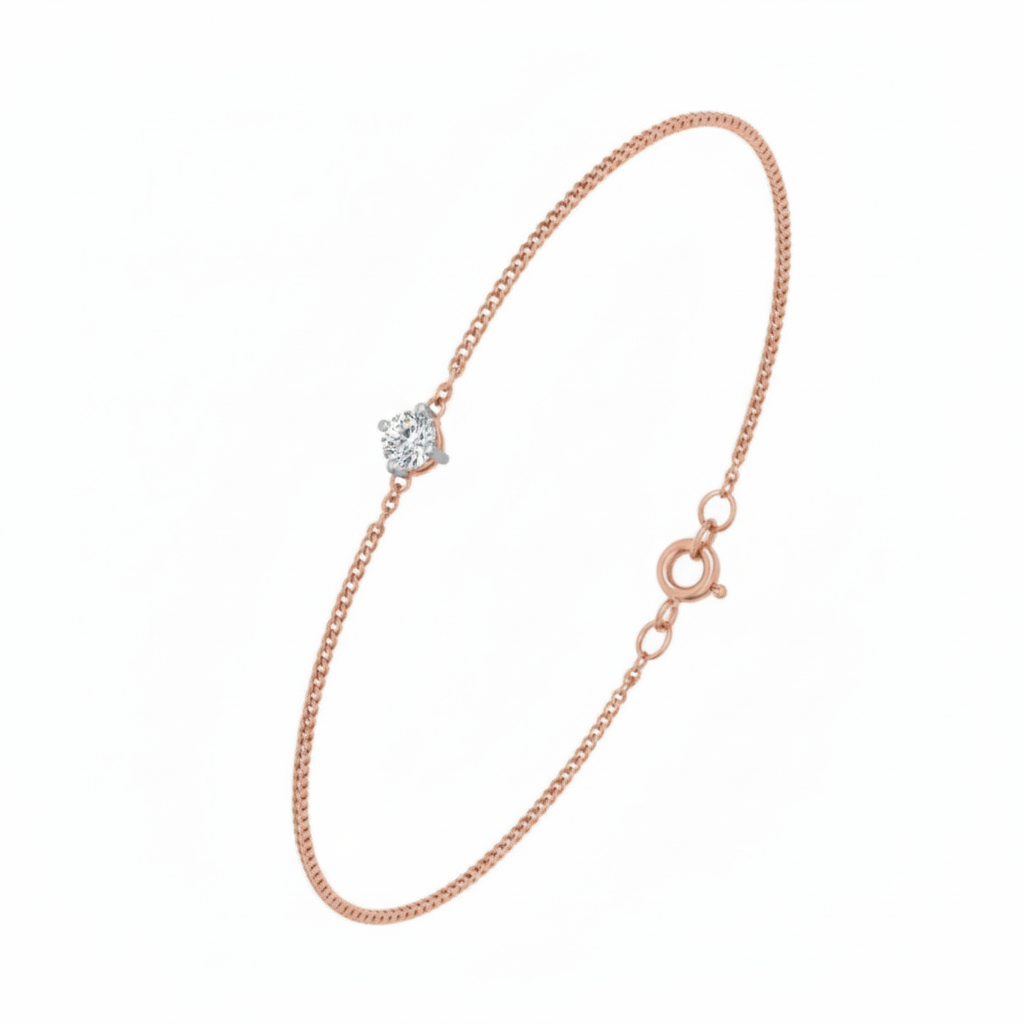 Stellar Radiant 18K Rose Gold Solitaire Diamond Chain Bracelet