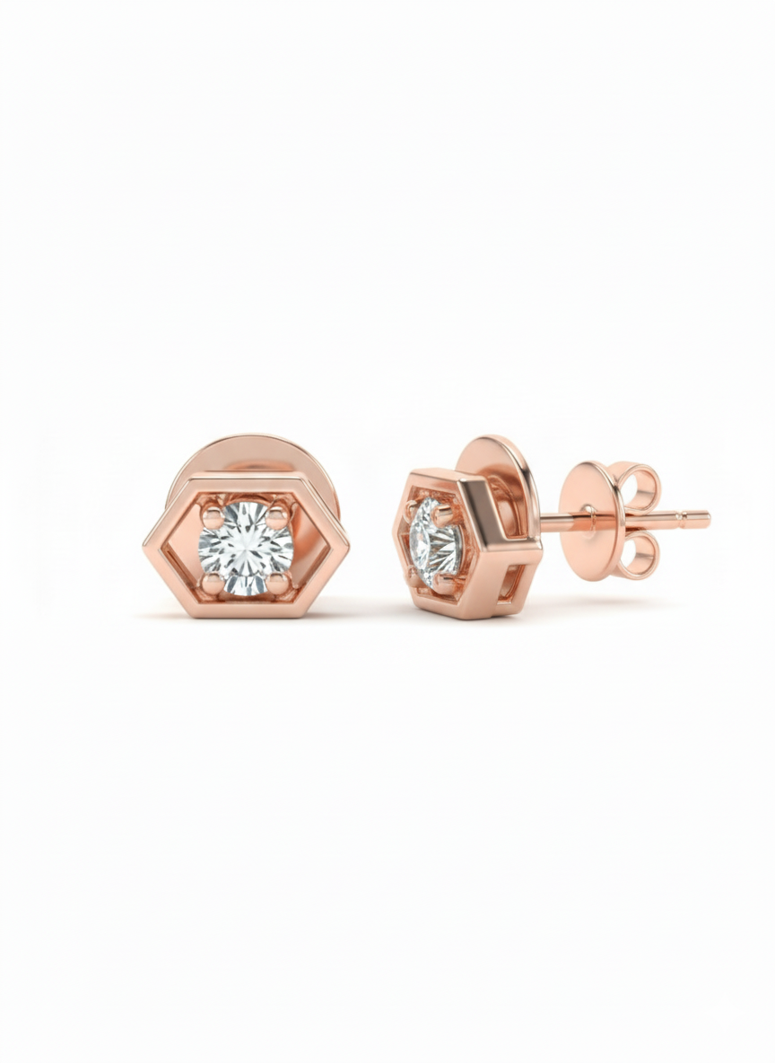 18k Rose Gold Rhodium Plated Glow Prism Lab Grown Diamond Studs