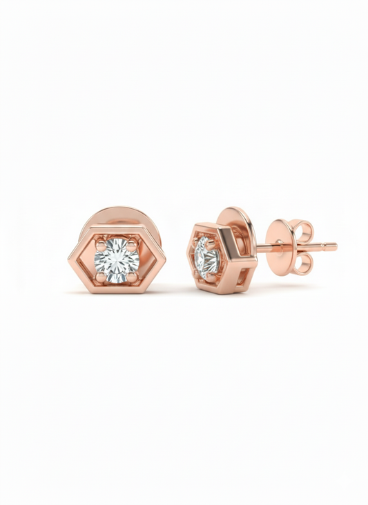 18k Rose Gold Rhodium Plated Glow Prism Lab Grown Diamond Studs