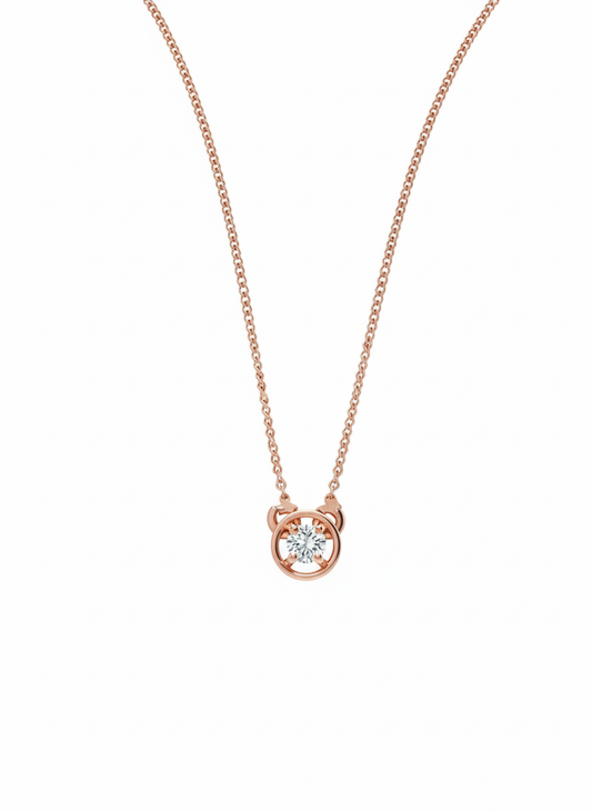 Sleek Round Glow Pendant – Charm in 18K Rose Gold Rhodium Plated Lab Grown Solitaire Diamond