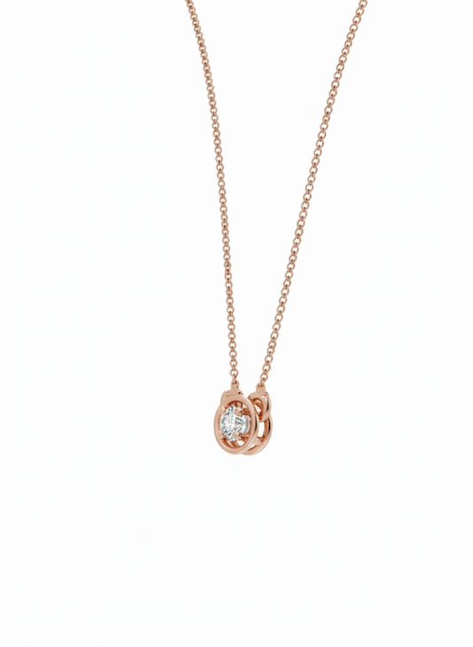 Sleek Round Glow Pendant – Charm in 18K Rose Gold Rhodium Plated Lab Grown Solitaire Diamond