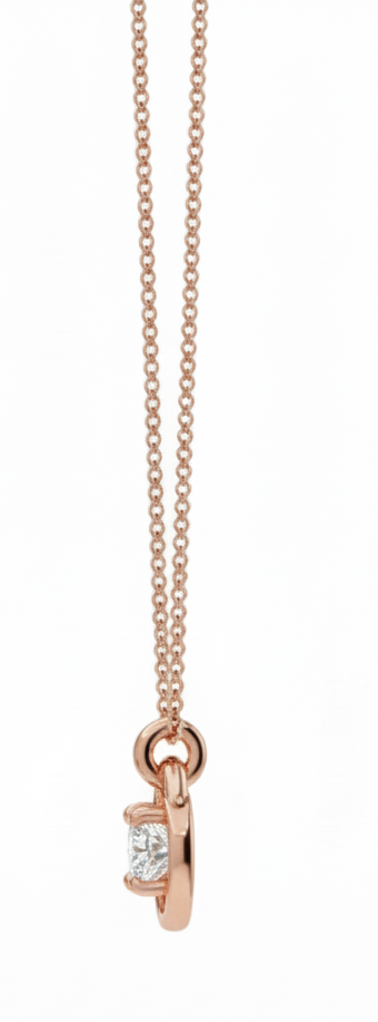 Sleek Round Glow Pendant – Charm in 18K Rose Gold Rhodium Plated Lab Grown Solitaire Diamond