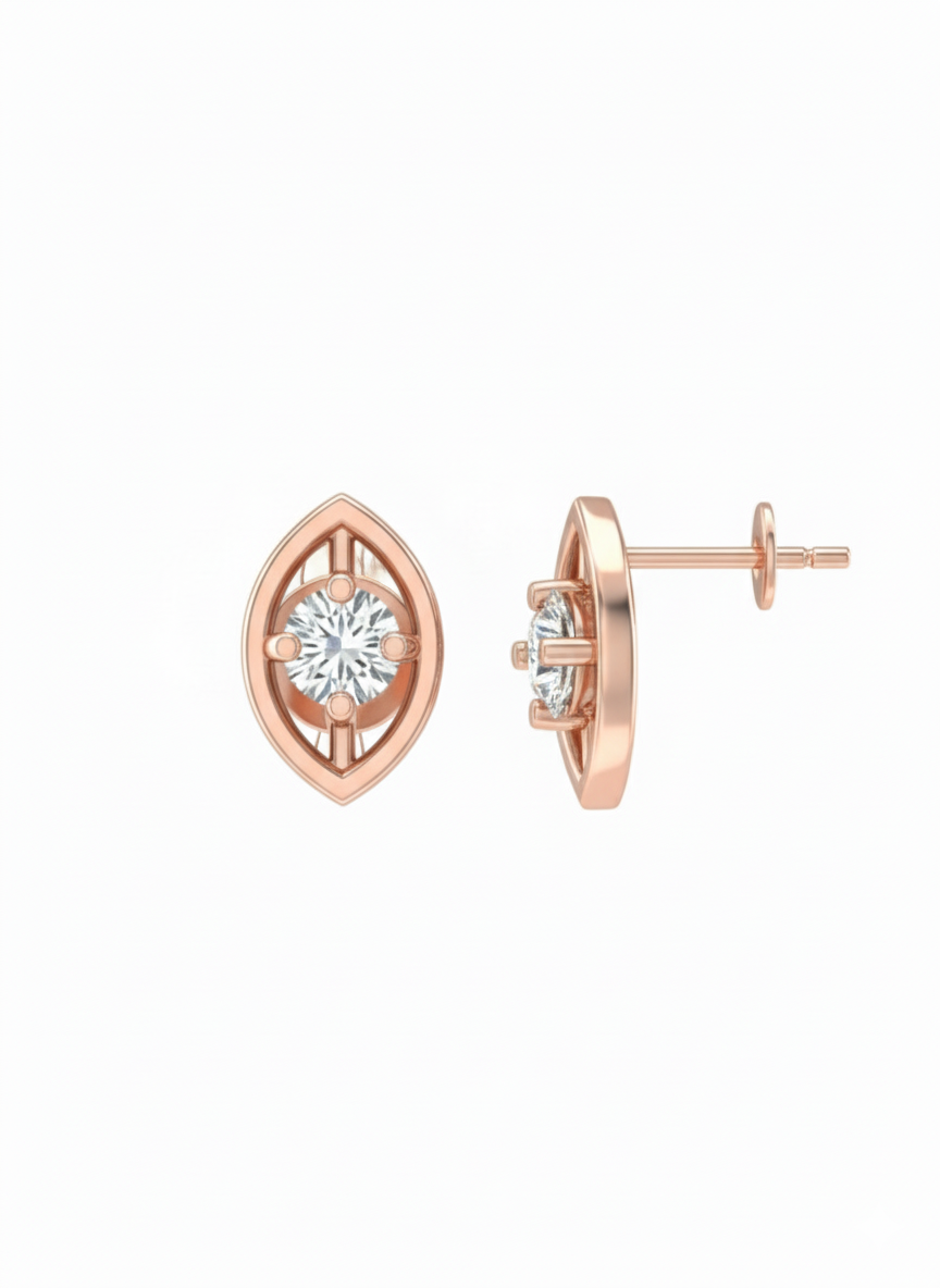 Glow Leaflet 18k Rose Gold Rhodium Plated Lab Grown Diamond Studs