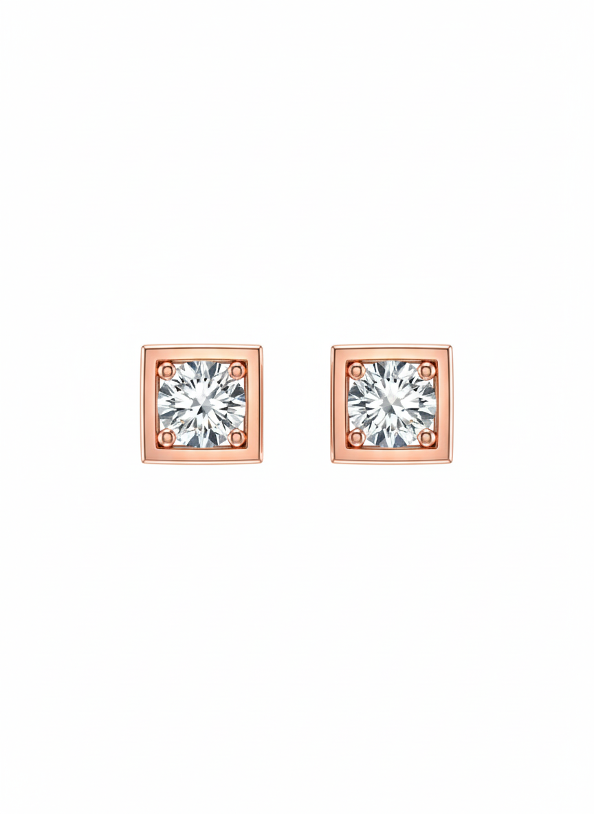18K Rose Gold Rhodium Plated “Modern Heirloom” Square Lab Grown Diamond Studs