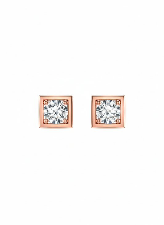 18K Rose Gold Rhodium Plated “Modern Heirloom” Square Lab Grown Diamond Studs