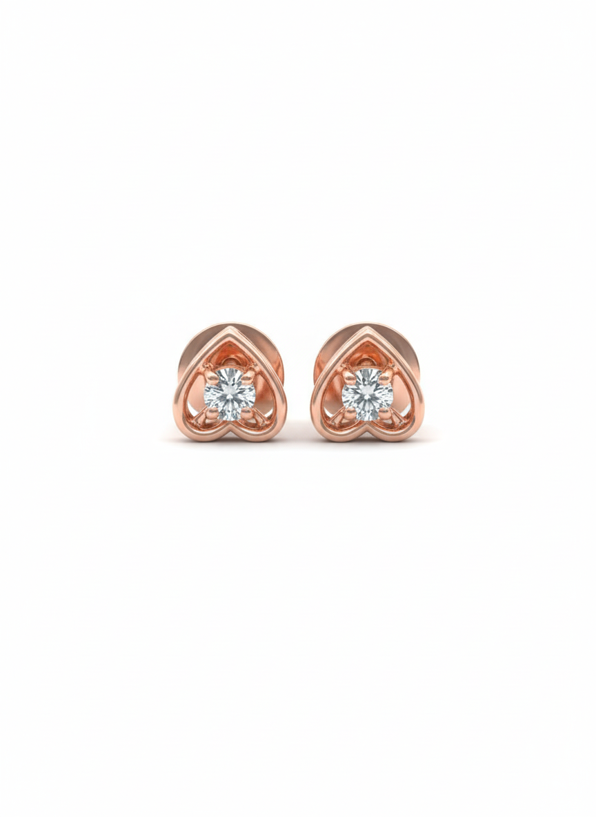 18K Rose Gold Rhodium Plated “Pure Affection” Lab Grown Diamond Heart Studs