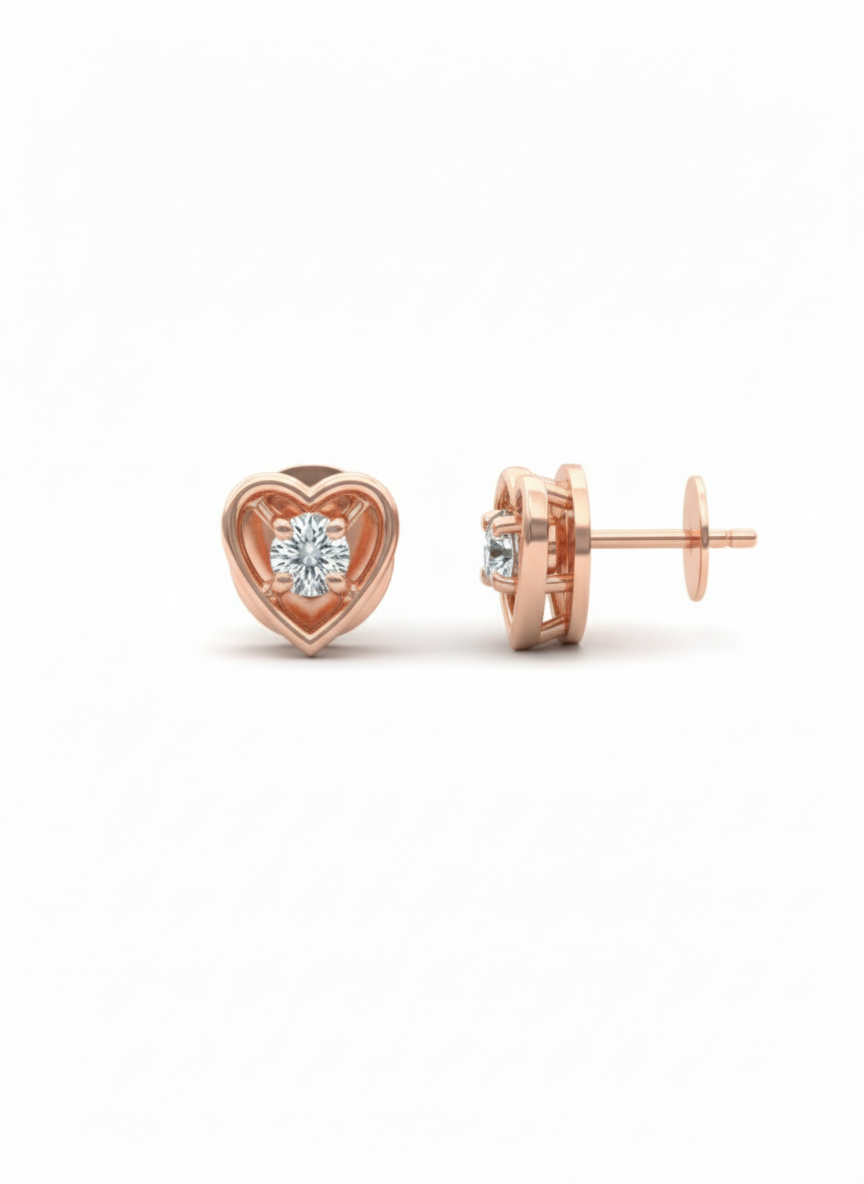 18K Rose Gold Rhodium Plated “Pure Affection” Lab Grown Diamond Heart Studs