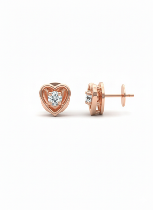 18K Rose Gold Rhodium Plated “Pure Affection” Lab Grown Diamond Heart Studs