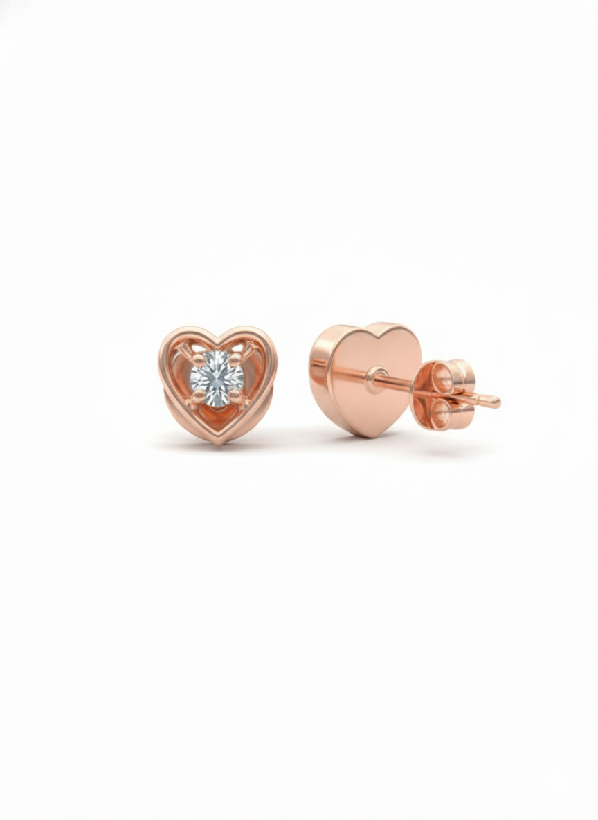 18K Rose Gold Rhodium Plated “Pure Affection” Lab Grown Diamond Heart Studs