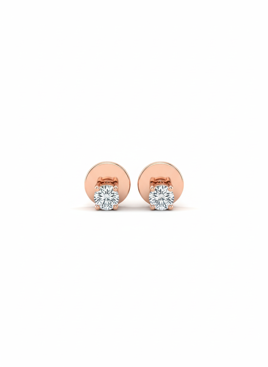 “Rosé Moonlight Solitaire” 18K Rose Gold Rhodium Plated Diamond Stud Studs