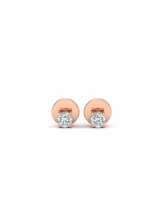 “Rosé Moonlight Solitaire” 18K Rose Gold Rhodium Plated Diamond Stud Studs