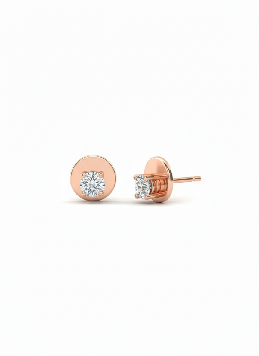 “Rosé Moonlight Solitaire” 18K Rose Gold Rhodium Plated Diamond Stud Studs
