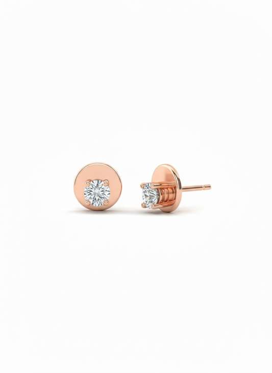 “Rosé Moonlight Solitaire” 18K Rose Gold Rhodium Plated Diamond Stud Studs